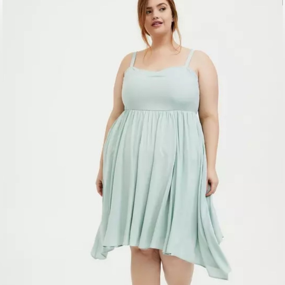 Torrid Mint Blue Challis Sharkbite Skater Dress Size 2X